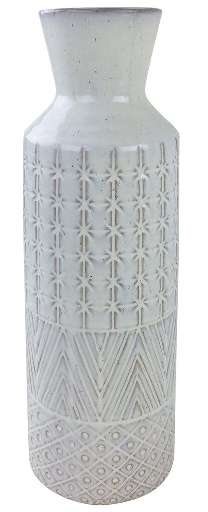 White Star Textured Stoneware Vase, 44cm, Elegant Home Décor