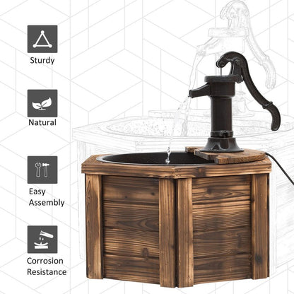 Rustic Fir Wooden Fountain Water Fountain w/ Pump, Carbonized Color