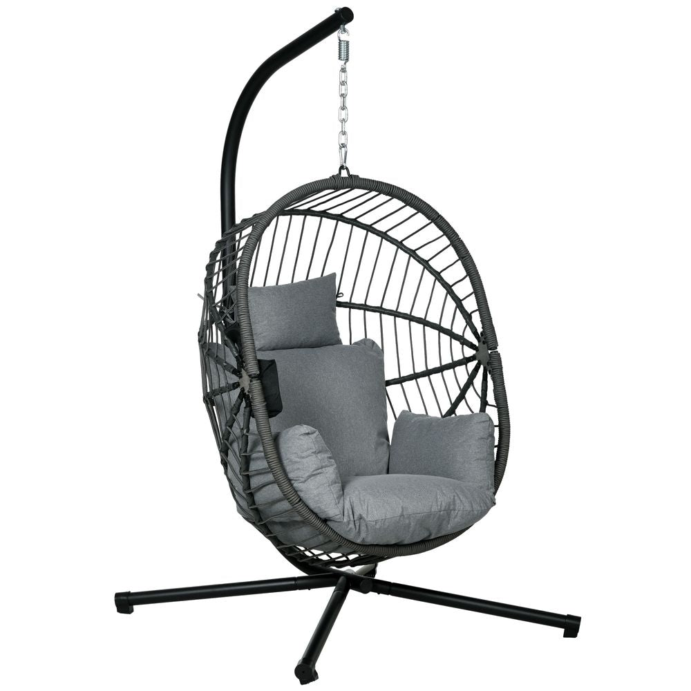 Grey Hanging Swing Chair with Thick Cushion for Patio