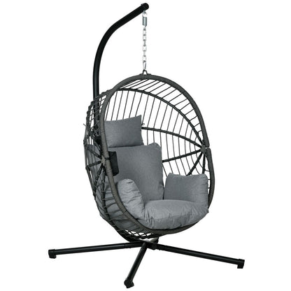 Grey Hanging Swing Chair with Thick Cushion for Patio