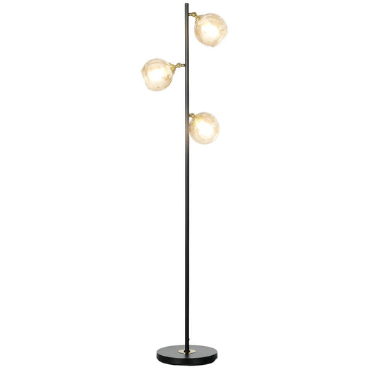 Modern Floor Lamp with Glass Global Shade: 3-Light for Living Room