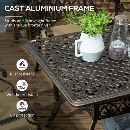 Outsunny 7-PC Cast Aluminum Patio Dining Set w/ Umbrella Hole & Cushion, Bronze