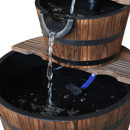 2-Tier Wooden Water Pump Fountain, Fir Wood and Steel Construction