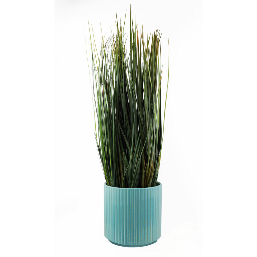 Turquoise Blue Ribbed Ceramic Planter Pot: 13.5 x 13.5 x 13cm