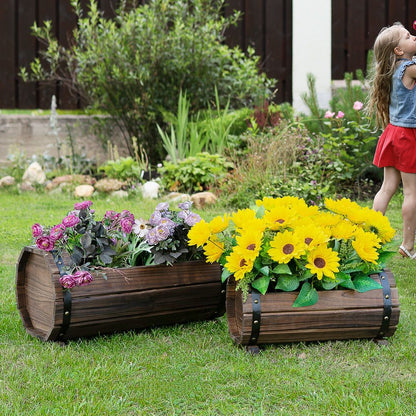 2-Piece Wooden Planter Boxes for Flowers, Plant Pots, and Flower Beds