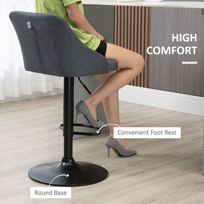 HOMCOM Swivel Bar Stools Set of 2 Adjustable Height Fabric Bar Chairs Grey