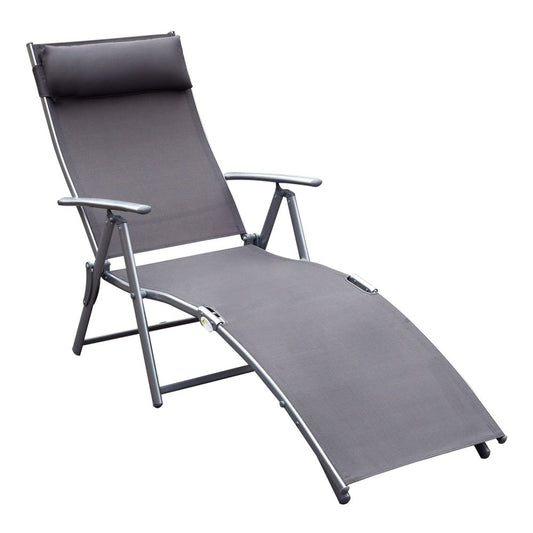 Sun Lounger Recliner w/ Pillow Foldable 7 Levels Textilene Grey