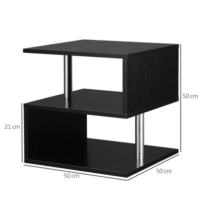 Wooden Side S-Shape Cube Coffee Table – 2-Tier Console in Black, 50x50x50 cm