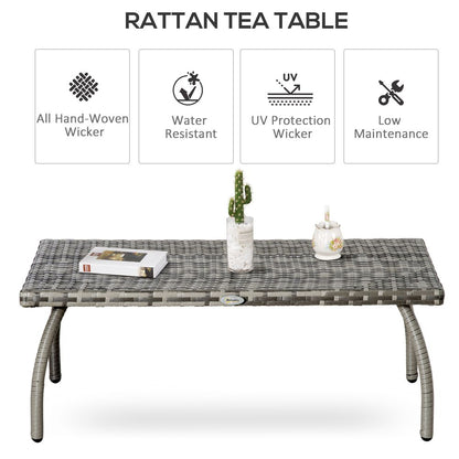 Rattan Coffee Table, Patio Wicker Table with All-Weather Grey