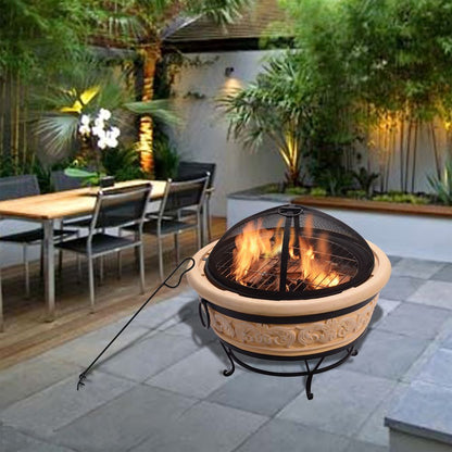 Round Garden Wood Burning Fire Pit with Outdoor Log Burner Feature