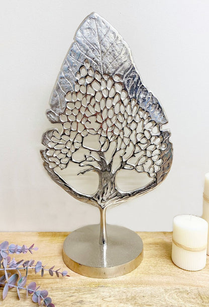 Silver Leaf Tree Ornament, Elegant and Decorative