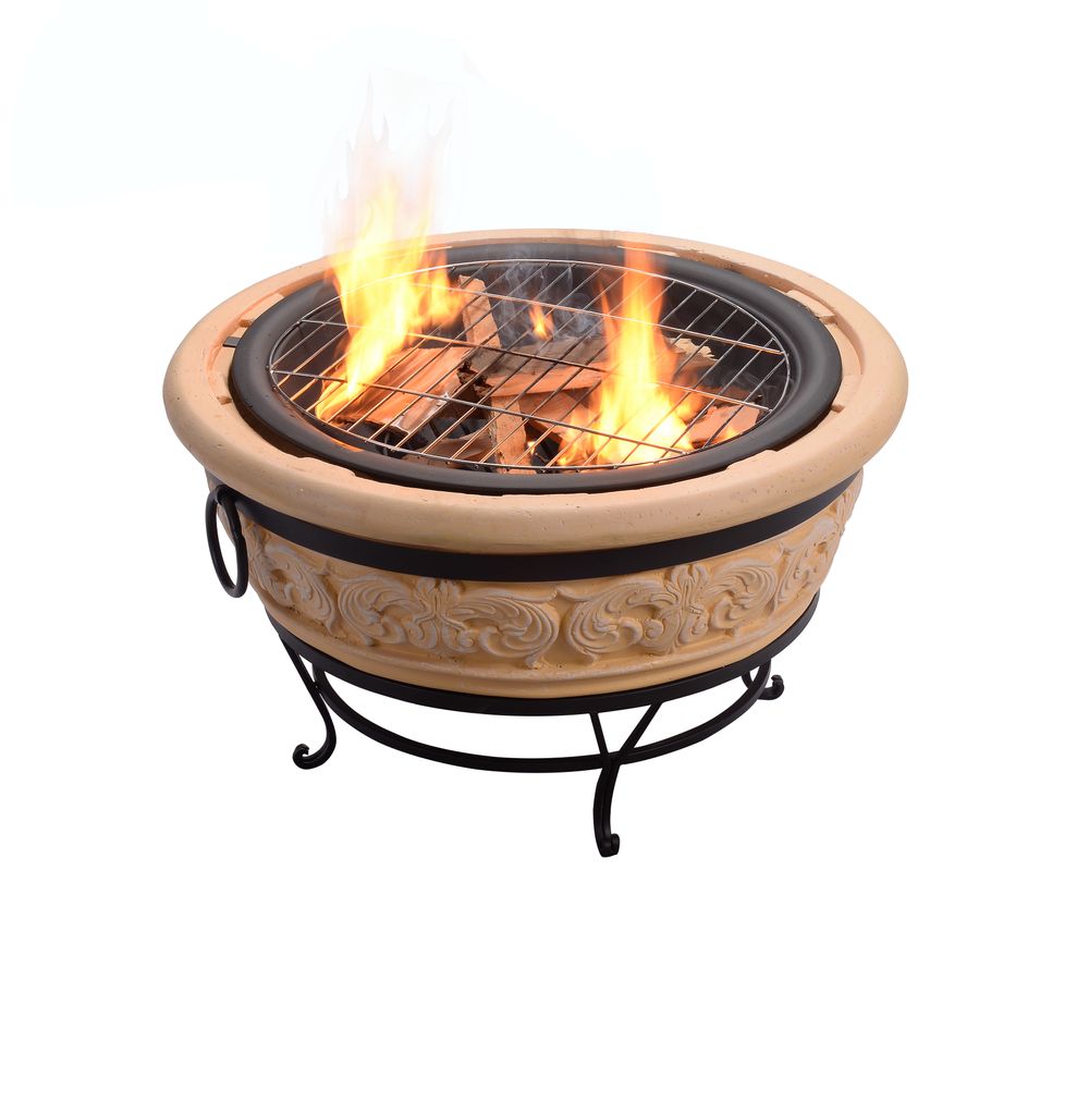 Round Garden Wood Burning Fire Pit with Outdoor Log Burner Feature