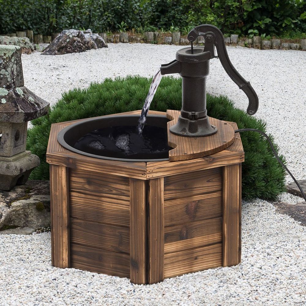 Rustic Fir Wooden Fountain Water Fountain w/ Pump, Carbonized Color