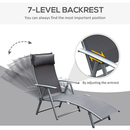 Sun Lounger Recliner w/ Pillow Foldable 7 Levels Textilene Grey