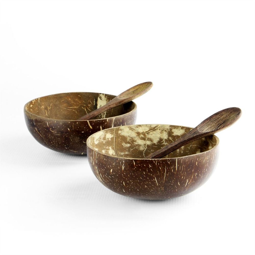 Pack of 2 Natural Coconut Bowls, Eco-Friendly and Stylish