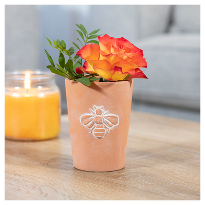 Small Terracotta Plant Pot with Single Bee Motif, Charming Design