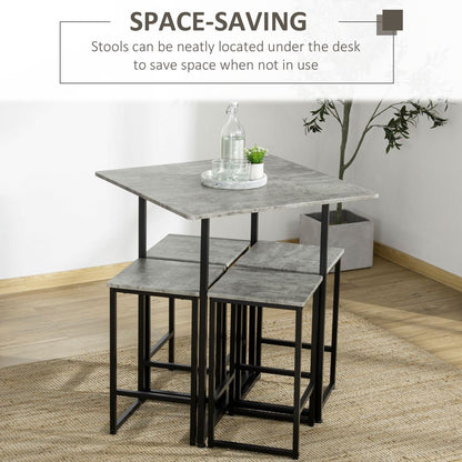 5-Piece Bar Table Set – Square Dining Table for 4 – Concrete Grey