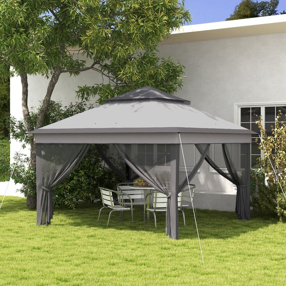 Grey 3x3m Pop-Up Gazebo Tent with Netting, Height Adjustable