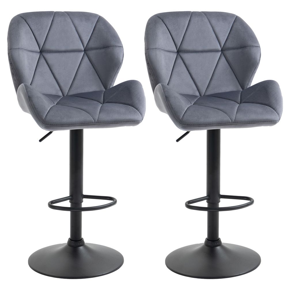 Set of 2 Fabric Bar Stools with Adjustable Height for Counter, Dark Grey