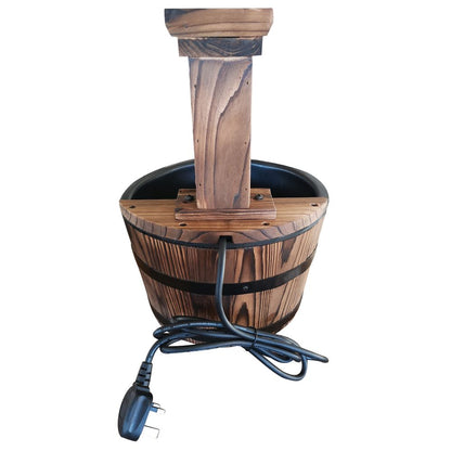 Wood Barrel Water Fountain with Pump: Patio Water Feature, Electric