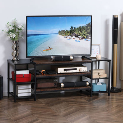 Brown & Black TV Unit Cabinet for TVs up to 65 Inches with Shelves