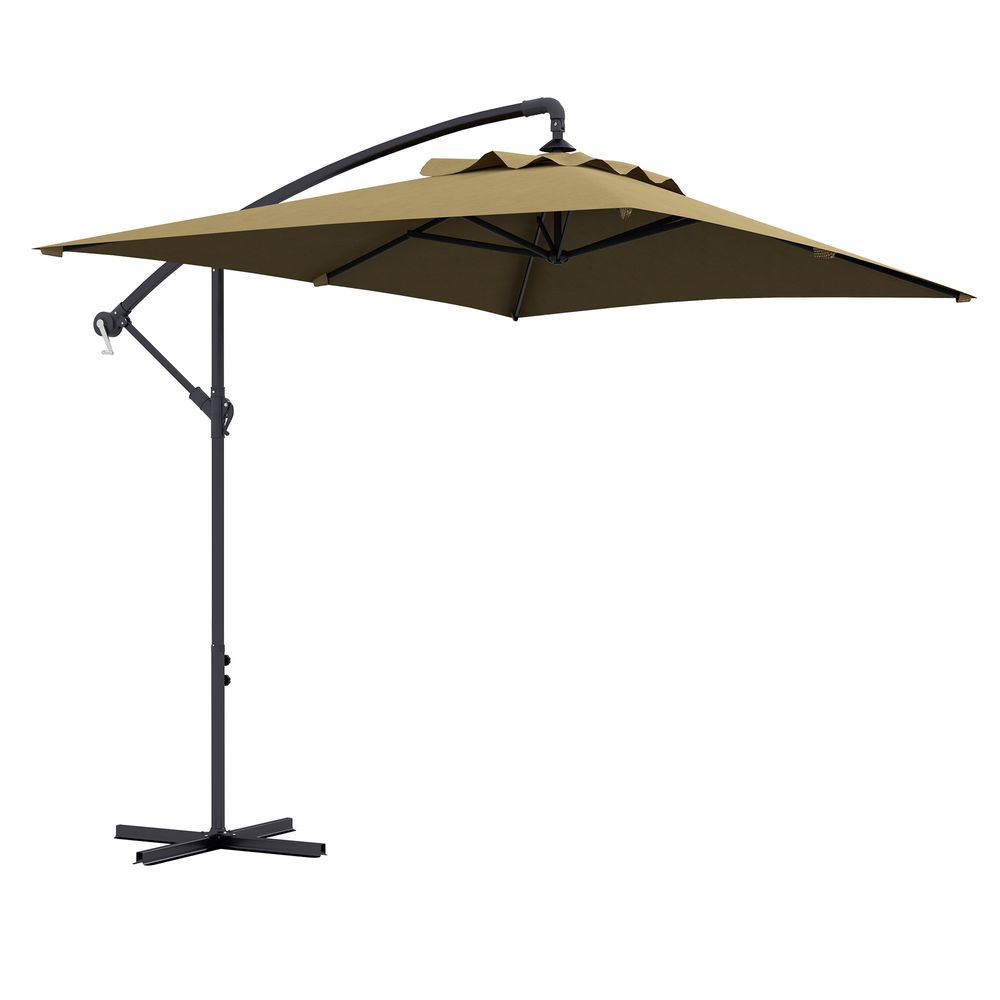 Brown 3m Cantilever Parasol with Crank Handle & Cross Base, 6 Ribs