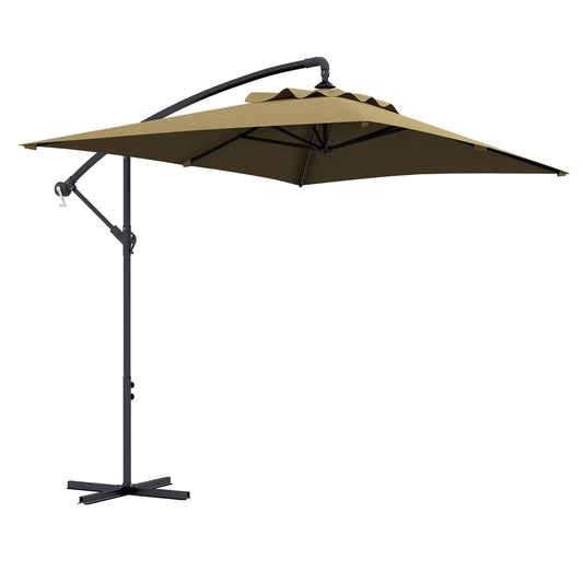 Outsunny 3 m Cantilever Parasol with Cross Base, Crank Handle, 6 Ribs, Brown