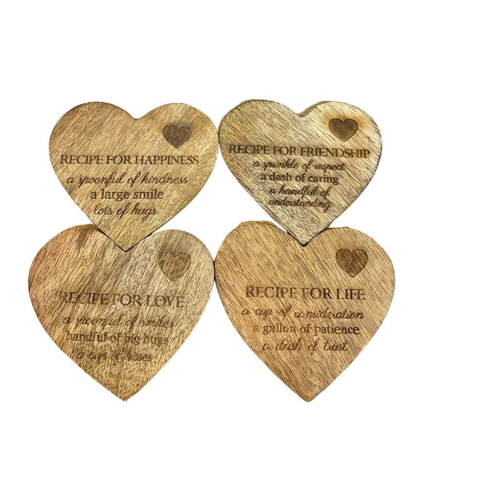 Set of 4 Wooden Heart-Shaped Coasters, Lovely and Functional