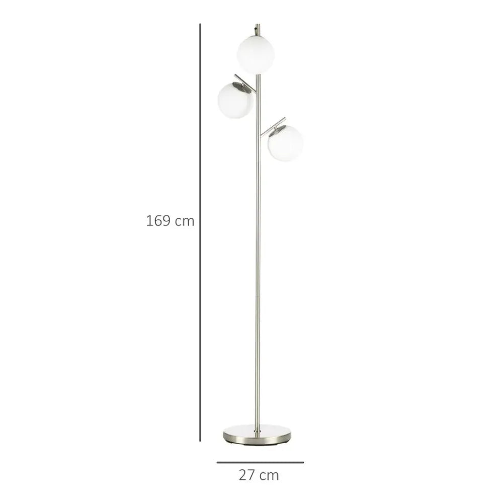 Modern Floor Lamp - 3-Light Tree Standing Lamp for Living Room & Bedroom, Silver