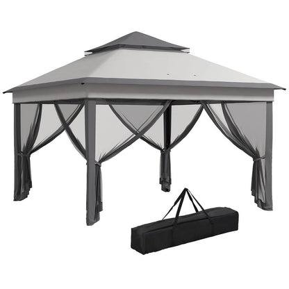 Grey 3x3m Pop-Up Gazebo Tent with Netting, Height Adjustable