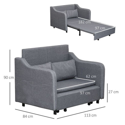 Pull Out Sofa Bed, Fabric 2 Seater Sofa Couch for Living Room, Grey