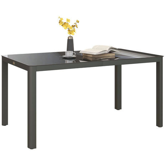 Grey Outdoor Dining Table for 6 with Glass Top and Aluminium Frame