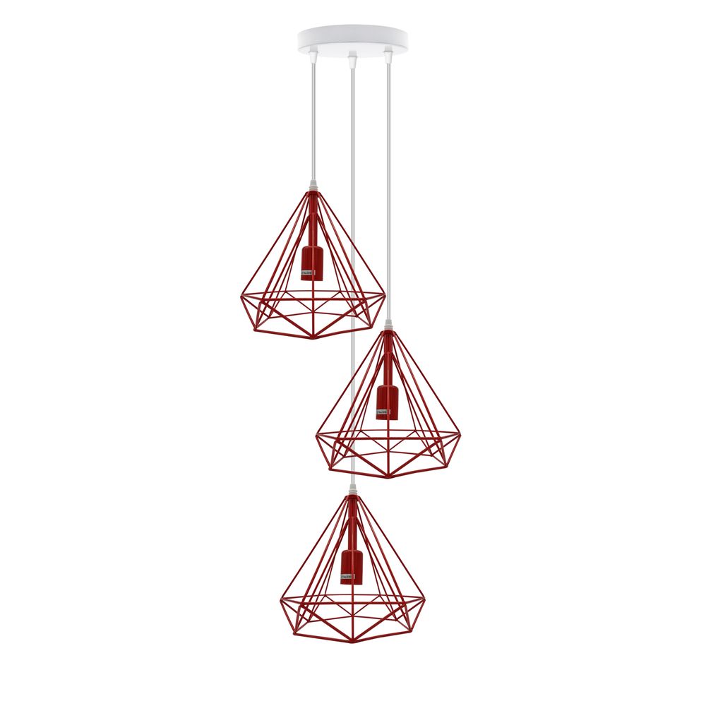 3-Head Round Base Vintage Industrial Ceiling Pendant Light - E27 Cage Shade, Loft Style