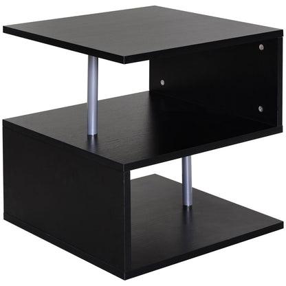 Wooden Side S-Shape Cube Coffee Table – 2-Tier Console in Black, 50x50x50 cm