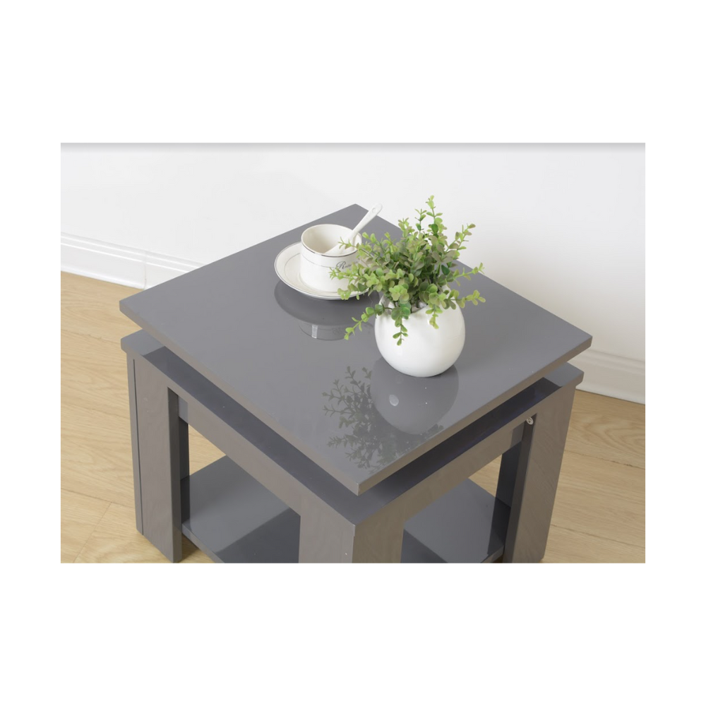 Grey Square Side Table with Blue LED Light, Contemporary Style