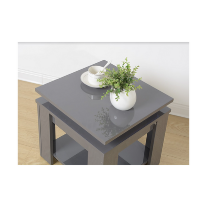 Grey Square Side Table with Blue LED Light, Contemporary Style