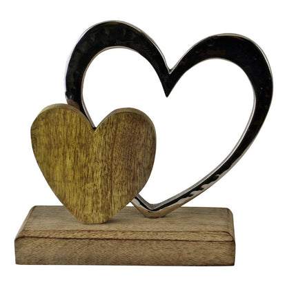 Small Double Heart Ornament on Wooden Base, Romantic Home Décor