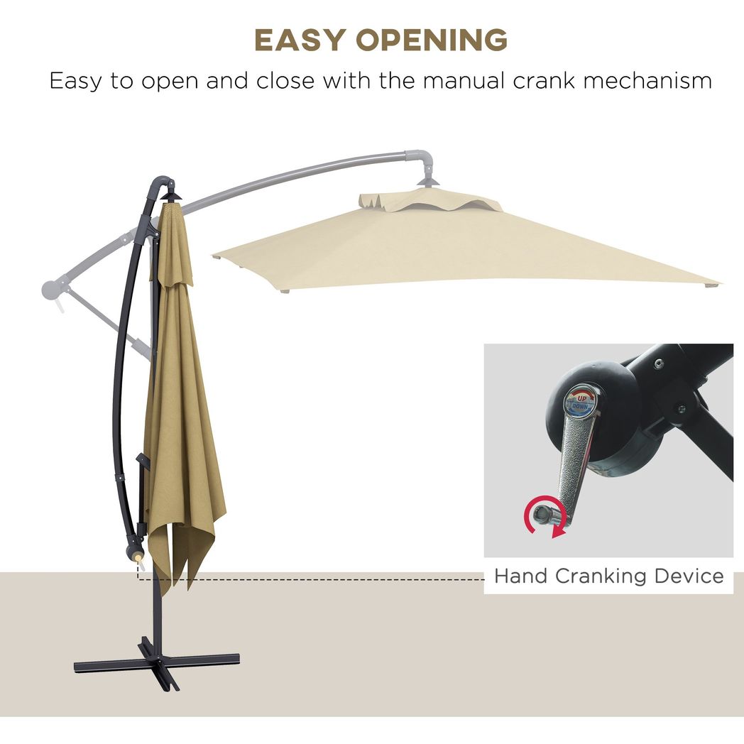 Brown 3m Cantilever Parasol with Crank Handle & Cross Base, 6 Ribs