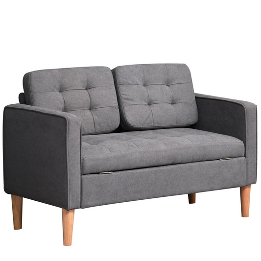 Compact Loveseat Sofa 2 Seater Sofa with Storage and Wood Legs Grey