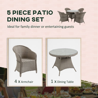 5 Pieces Outdoor Patio PE Rattan Dining Set, Four Seater, Grey