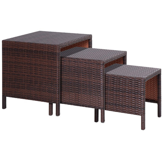 Three-Piece Rattan Nesting Table Set: Stacking Coffee Tables for Garden