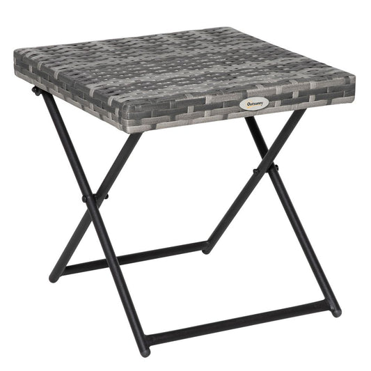 Steel Folding Square Rattan Coffee Table for Bistro, Balcony & Garden