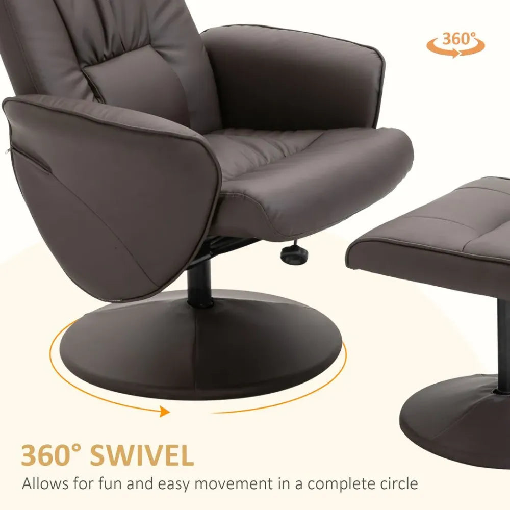 2 Pcs Reclining Armchair Ottoman 360 Swivel Home Furniture PU Leather Brown
