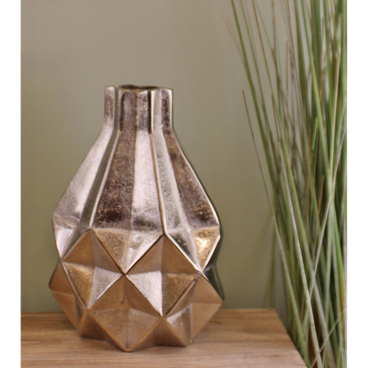 Silver Metal Geometric Design Vase, 31cm