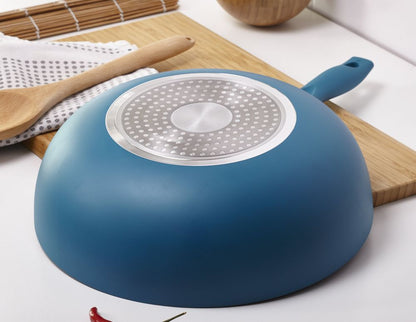 Teal Blue Non-Stick Wok, Stylish and Practical