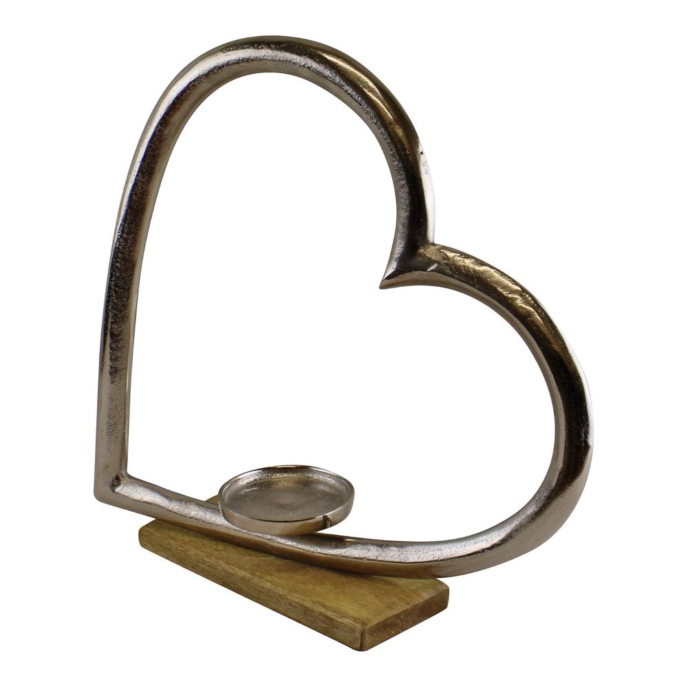 Large Metal Heart Candle Holder on Wooden Base, Romantic Home Accent