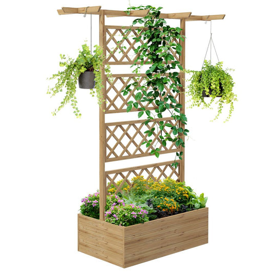 Wooden Trellis Planter, Raised Garden Bed for Climbing Plants, Natural