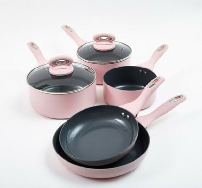 5-Piece Matt Blush Pink & Grey Sparkle Ceramic Non-Stick Pan Set