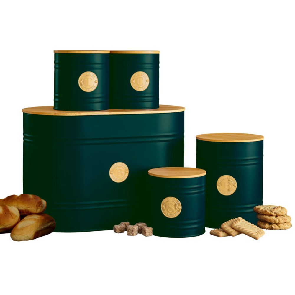 5-Piece Emerald Green Scandi Kitchen Canister Set, Stylish Storage