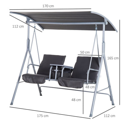 Grey Steel Frame 2-Seater Swing Chair with Table, Relaxing Seating